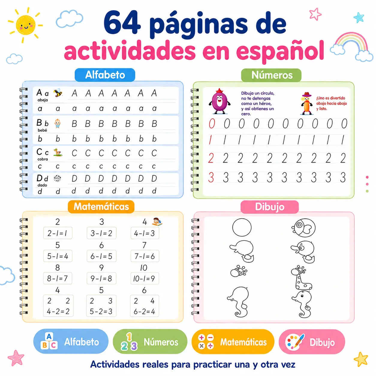 Set De 4 De Libros Magicos Caligrafia reutilizable™